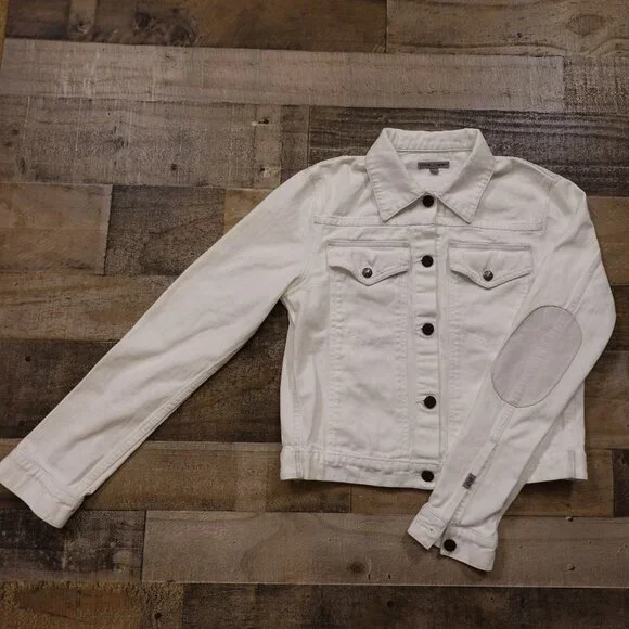 Citizens of Humanity jean jacket women's medium white denim elbow pads - Picture 1 of 10